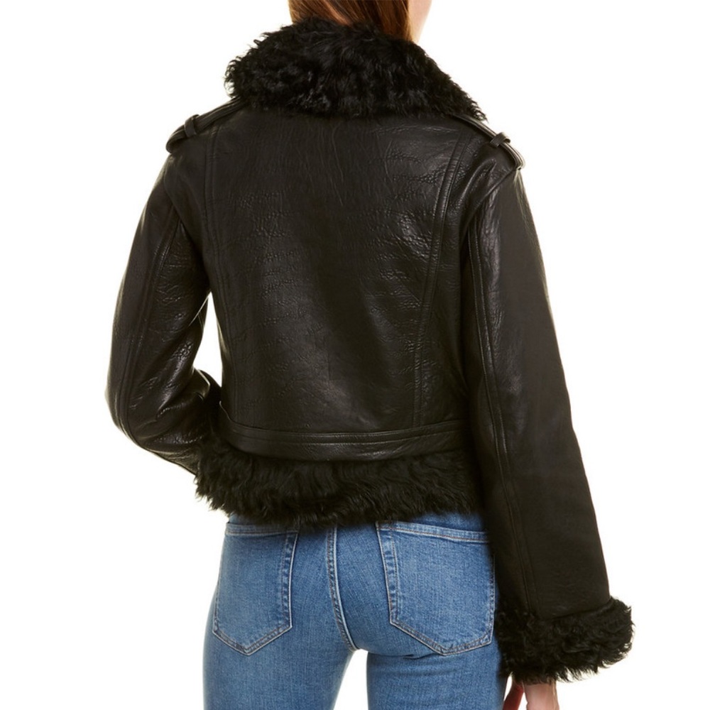 Vince Leather Black Shearling fur Moto Jacket Fall Winter quiet luxury NWT - Picture 7 of 15